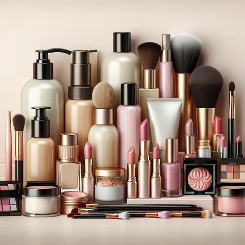 Realistic stock image of beauty products display.