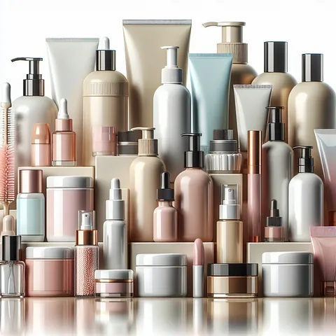 Realistic stock image of beauty products display.