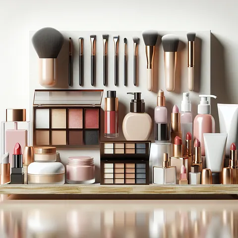 Realistic image of beauty products on display.